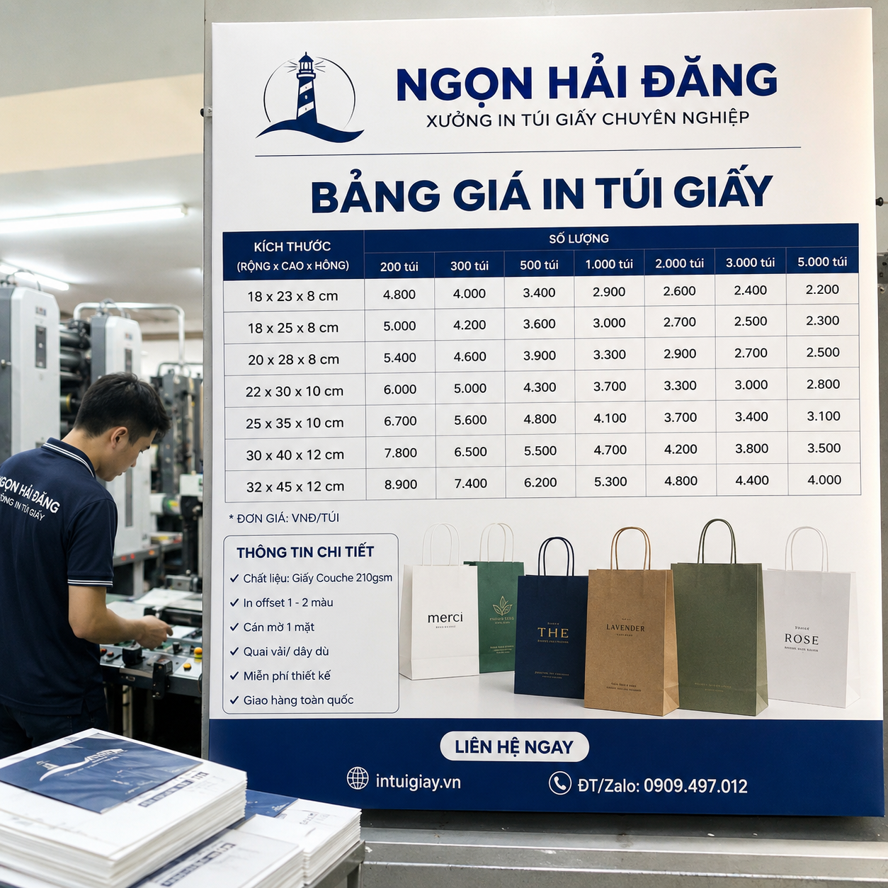 Bảng giá in túi giấy Ngọn Hải Đăng