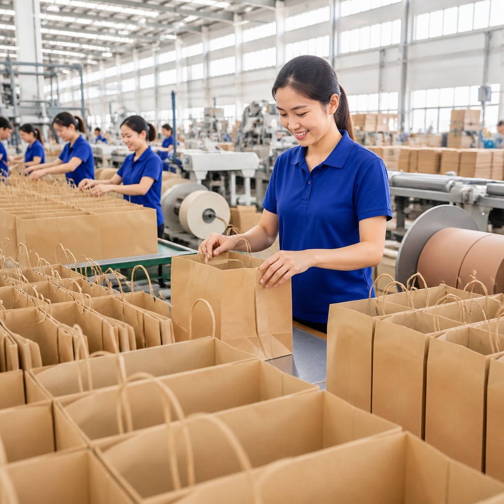 Kho chứa hàng ngàn túi giấy vừa được in Offset, xếp gọn gàng sẵn sàng cho vận chuyển