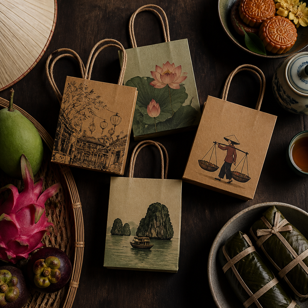 Những chiếc túi giấy mini được thiết kế riêng với logo cửa hàng
