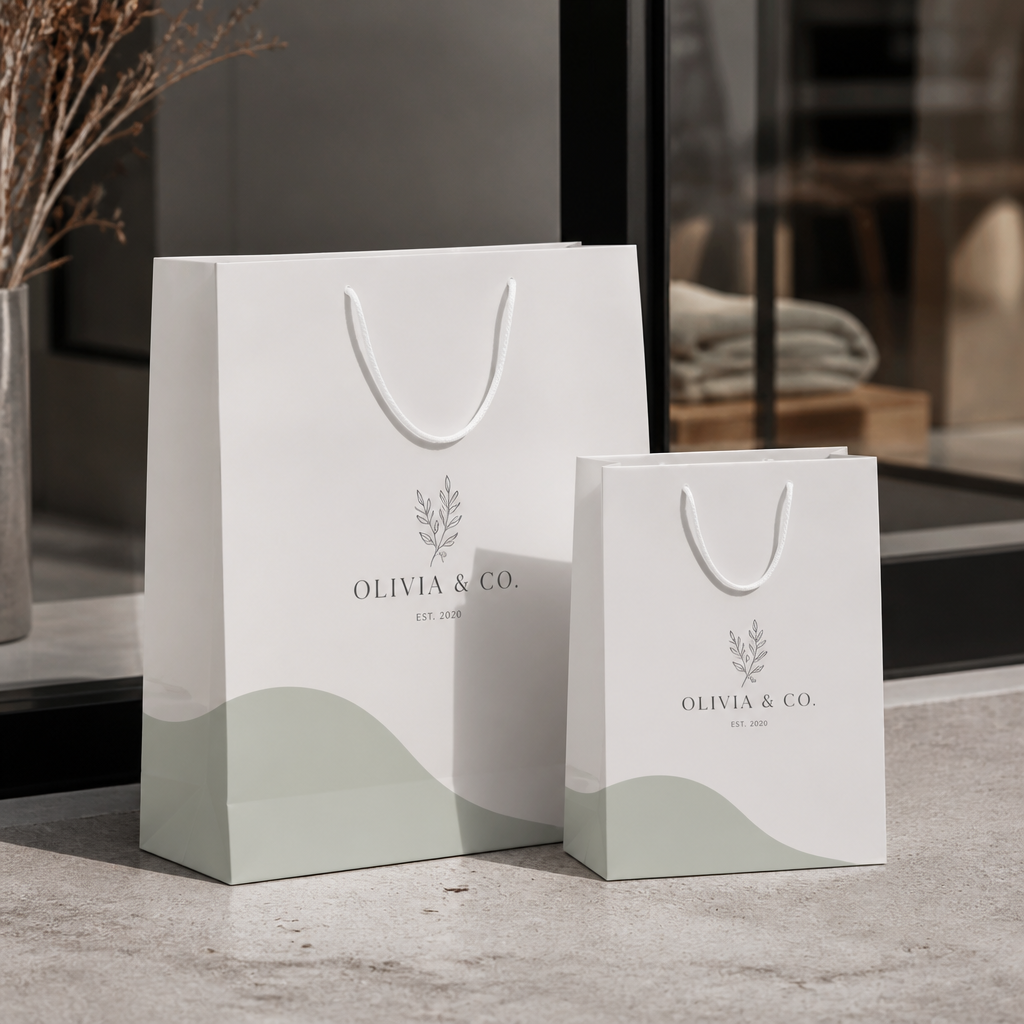 Thiết kế túi giấy theo yêu cầu với logo và thông tin thương hiệu