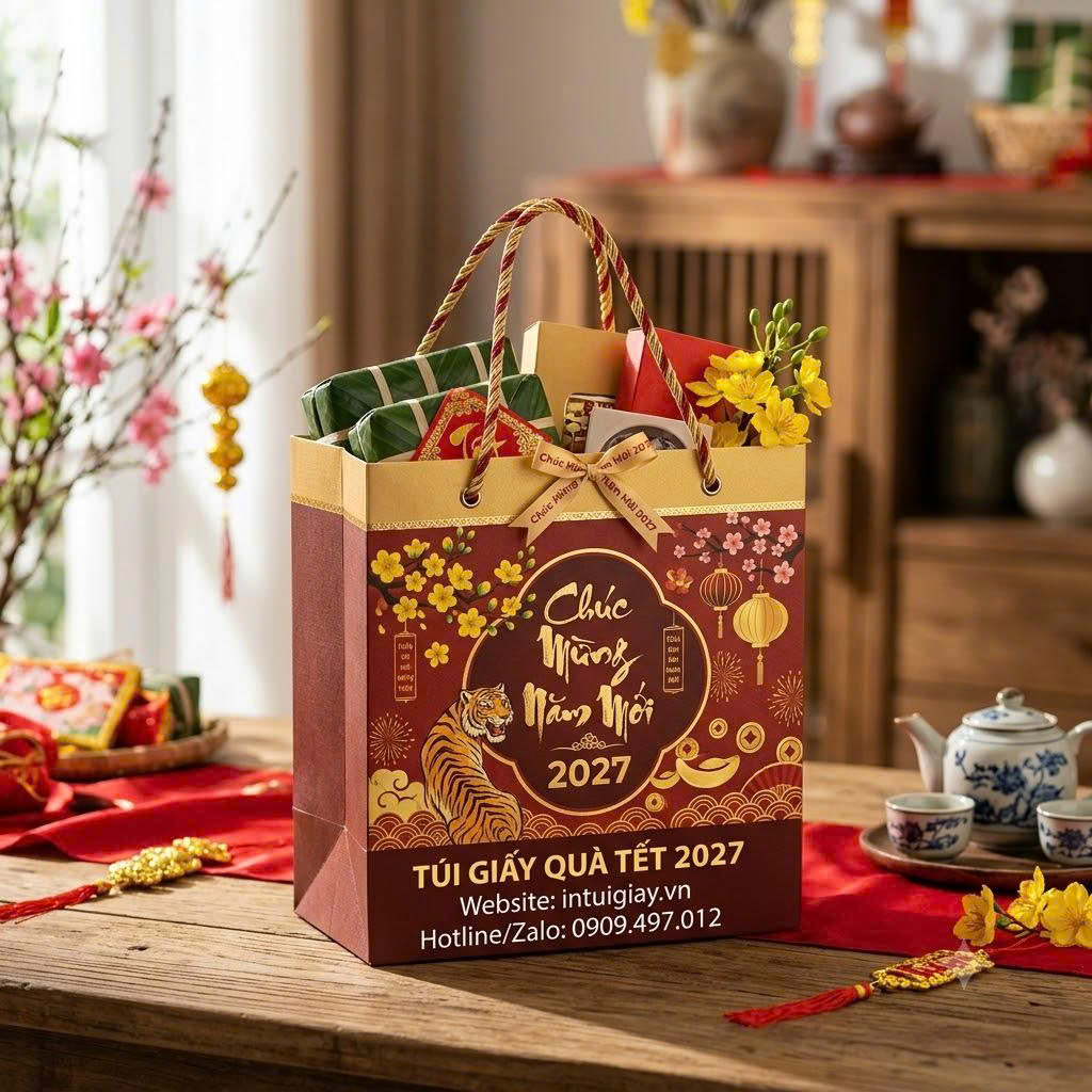 Túi Giấy Dạng Hộp Quà Kết Hợp Quai Xách Tết 2027