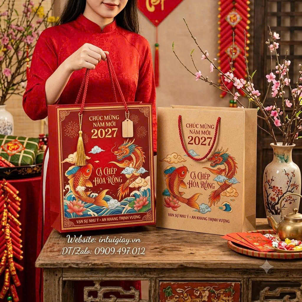 Túi Giấy Họa Tiết Cá Chép Hóa Rồng Tết 2027