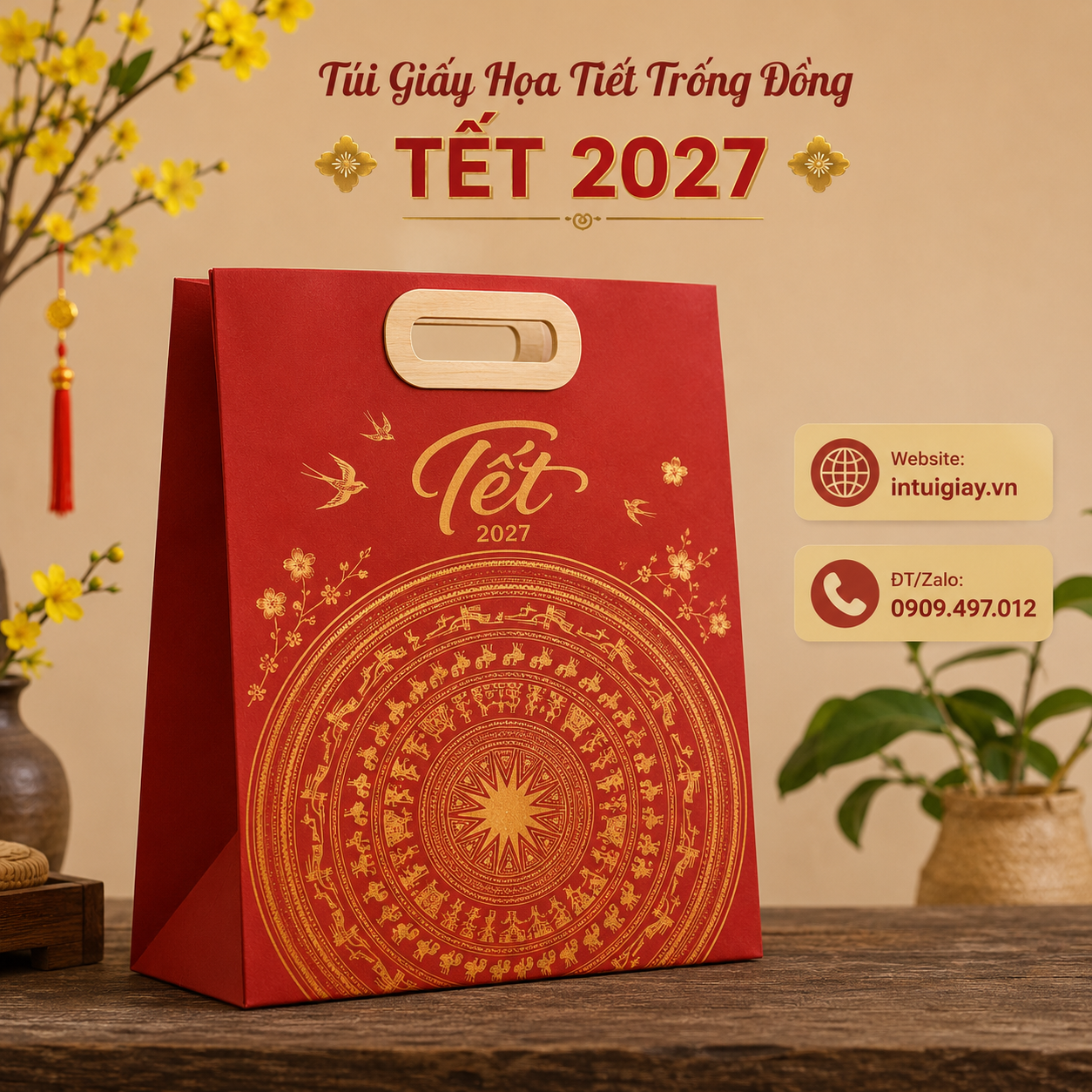 Túi Giấy Họa Tiết Trống Đồng Tết 2027