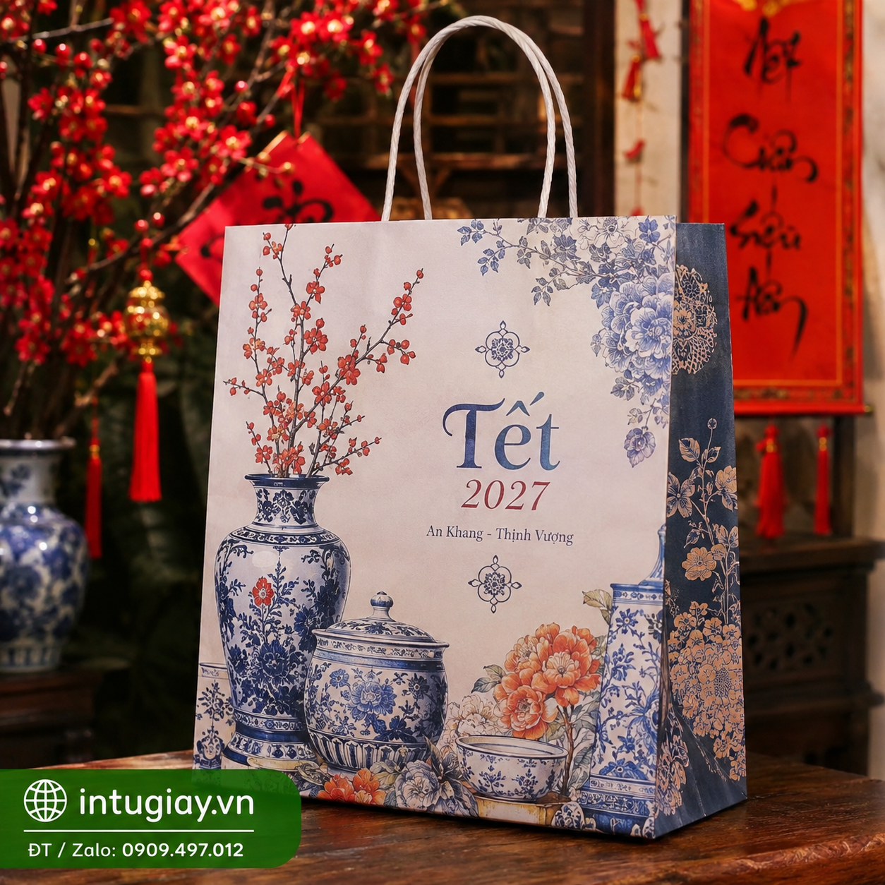 Túi Giấy Hoa Văn Gốm Sứ Cổ Tết 2027