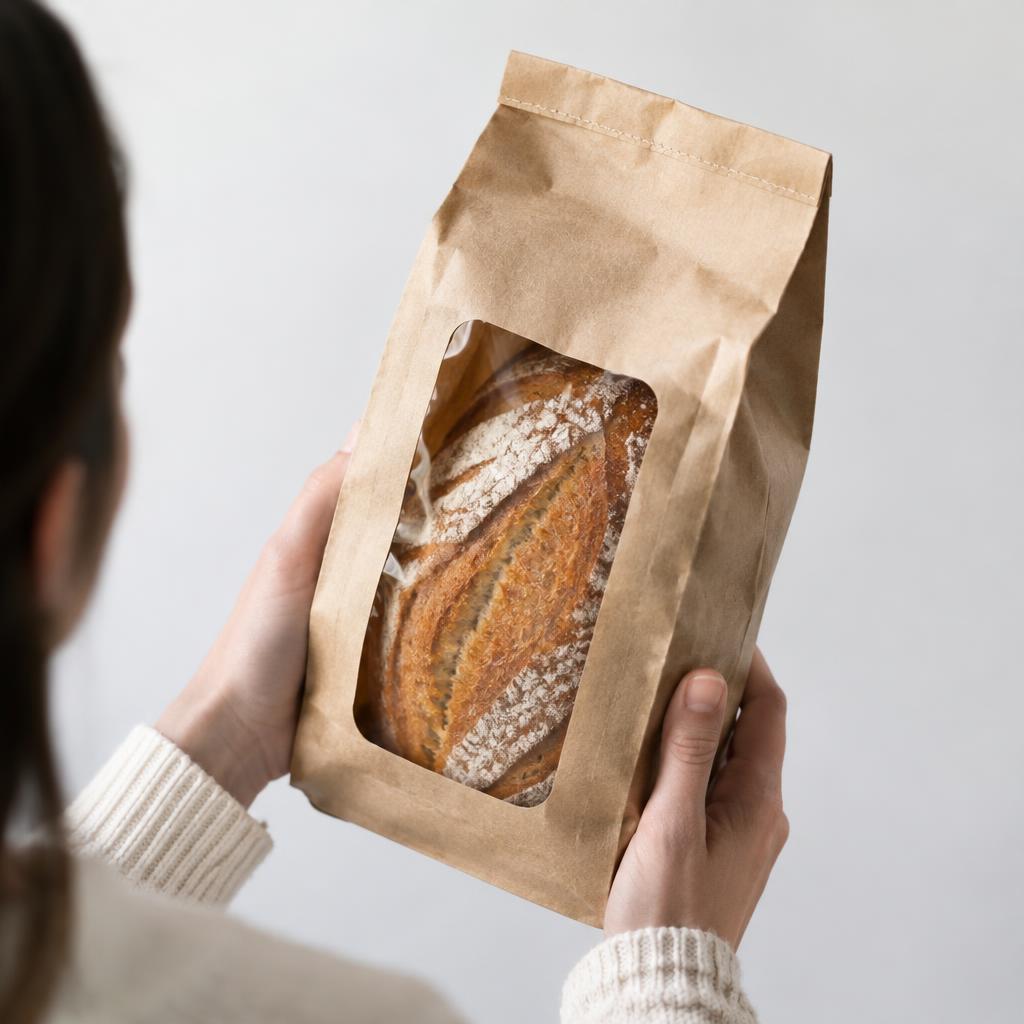 Túi giấy Kraft đựng bánh mì với lớp phủ PE bên trong